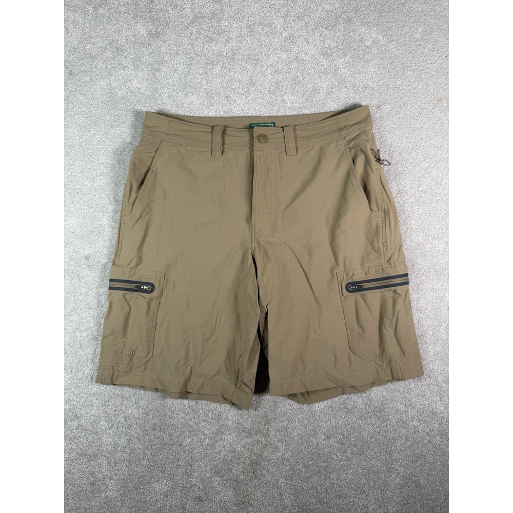 LL Bean Mens 32W Khaki Tan Nylon Spandex Stretch Cargo Hiking Shorts Summer